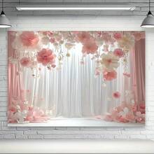 2D Flat Banner 1pc Elegant Pink And White Rose Arch Design, Stunning Photography Backdrop, Suitable For Decoration Of Weddings, Birthdays, Anniversaries, All-Season Homes, Gardens And Event Spaces, Made Of Polyester - 1 PCS (1 Piece) - View 2
