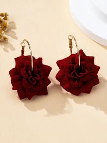 1 Pair Bohemian Style Fabric Flower Earrings, Fashionable For Women, Suitable For Daily Wear, Vacation And Gift - Red Rose - View 6