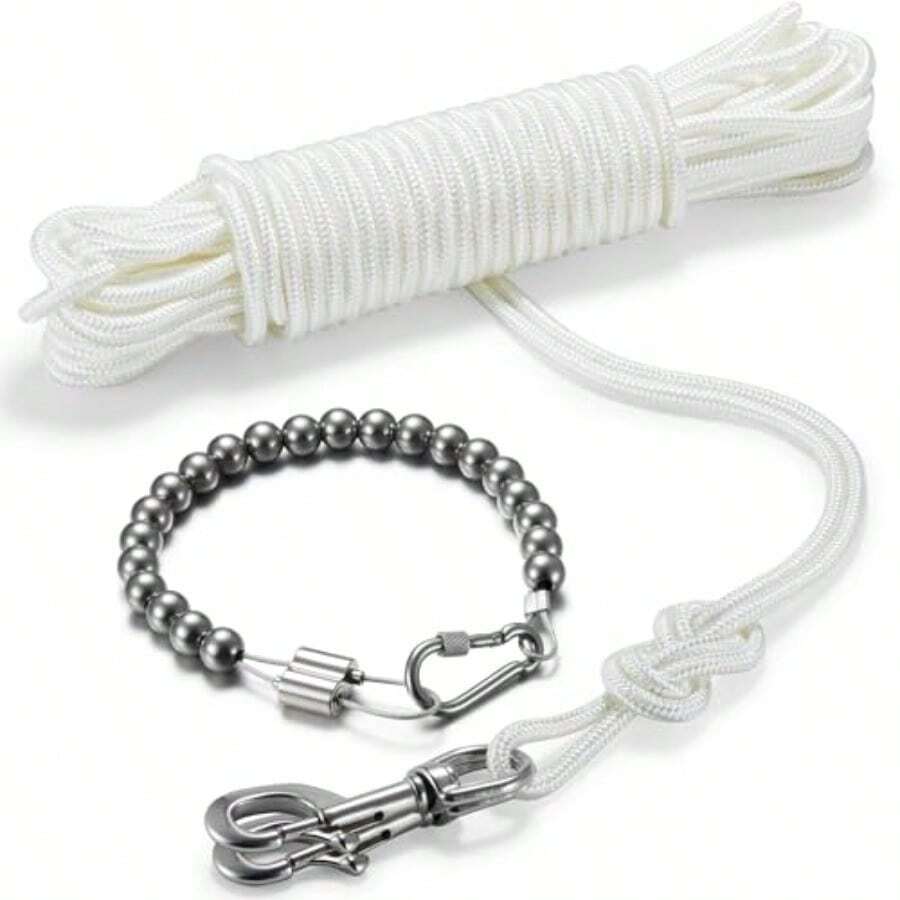 Kit de cuerda de poste de bandera de 50 pies cuerda de bandera de poliéster con 2 ganchos giratorios de acero inoxidable de 3.5 pulgadas y anillo de retención de poste de bandera de longitud - como en la foto - Ver 1