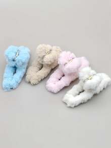 1/4pcs Fashionable Faux Fur Hair Claw Barrette, Large Size For Autumn/Winter Fashion Hair Accessories Casual Claw Clips Elegant Hair Clips Beauty Hair Clutch Women Hair Jaw Clip - Multicolor - View 6