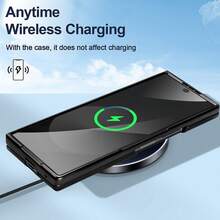 Capa de celular elegante em couro xadrez com anel de fixação e protetor de lente em vidro temperado, compatível com Samsung Galaxy Z Fold 2/3/4/5/6/7, capa protetora à prova de choque. - Preto - Ver 8