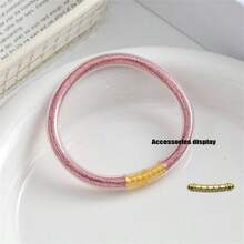 1 Stück Regenbogen Glitzer Armreif für Frauen, mehrfarbig glänzendes stapelbares Armband, modischer süßer Schmuckzubehör für Frauen - Feines Pulver einfüllen - Übersicht 14