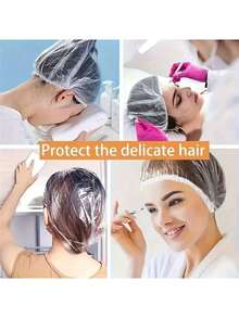 50/100pcs Disposable Shower Caps For Women & Men - Large Waterproof Plastic Hair Covers, Unisex Salon Quality, Ideal For Deep Conditioning & Hair Care, Mixed Colors/White - Clear - View 6