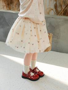 女童玛丽珍鞋，酒红色/黑色漆皮，校服鞋，珍珠装饰，魔术贴搭扣，适合派对、婚礼和日常穿着 - 紅色 - 查看 11