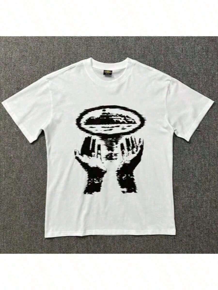 Unisex T-Shirt/Shirt/Blouse With Ship/Island/Hands Design, 100% Cotton, On  - Premium Quality, Top Quality - Blanco - Ver 1
