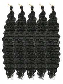 5片/包 自然波浪长款耐热合成假发接发，女士黑色/巧克力棕色编织假发接发，适合日常、节日、角色扮演派对、圣诞节、音乐节、狂欢节、新年等场合。 - 黑色 - 查看 11