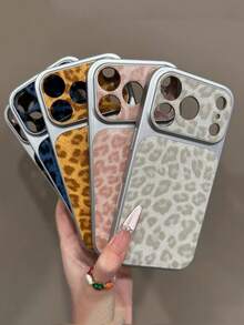 1个奢华亮片豹纹手机壳，兼容 17/16/15/14 Pro Max，电镀边框，Y2K风格软壳 - 粉色 - 查看 4