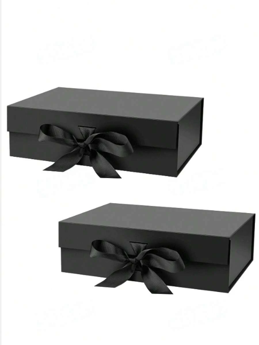 2pcs Foldable Gift Boxes, Gift Packaging Boxes, Universal Gift Boxes For Family And Friends, Holiday Gifts - 2pcs Black - View 1