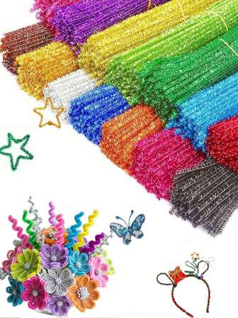 200/100-delars pysselset, glittrande piprensare, festliga julglitterstjälkar, glänsande handgjorda materialpinnar, kreativa tillbehör till 10 olika färger, tygpysseltillbehör för gör-det-själv-konst, bröllop, heminredning, fest- och högtidsdekorationer