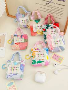 1pc Colorful Flower Pattern Earphone Bag Soft Fabric Wired Earphone Storage Bag Handbag Shaped Mini Earbuds Storage Bag Fresh Style Floral Print Data Cable Organizer Bag Cute Plaid Pattern Handle Creative Bag Accessories Key Bag Keychain For Girls Fashionable Coin Wallet Coin Purses Small Hanging Bag Bag Charm Multi-Functional Items Organizer Bag Back To School Supplies Travel Essentials - Multicolor - View 2