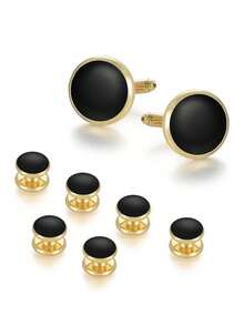 Cufflinks, Groom Wedding Gift, High-Quality Tuxedo Stud Cufflinks, New Men's Cufflinks, Round Oil Drop Shell Cufflinks Set, In Stock Cufflinks, Men's French Cuff Business Buttons, Tuxedo Stud - Buttons and Cufflinks - View 16