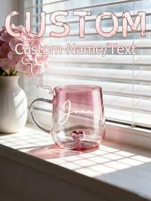 Customized Couple Cups, Heart-Shaped Bottom High Borosilicate Glass Single-Layer Cup, Gradient Blue Couple Insulated Glass Cup With Handle, Suitable For Milk, Juice, Water, Gifts For Him, Gifts For Her, Valentine's Day Gifts, Ideal Valentine's Day Gift For Him