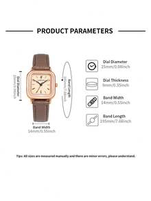 1pc LUCKYFOX Quartz Watch With Leather Strap, Minimalist Square Dial Design, Suitable For Daily Life, Youth & Student - Khaki - View 5