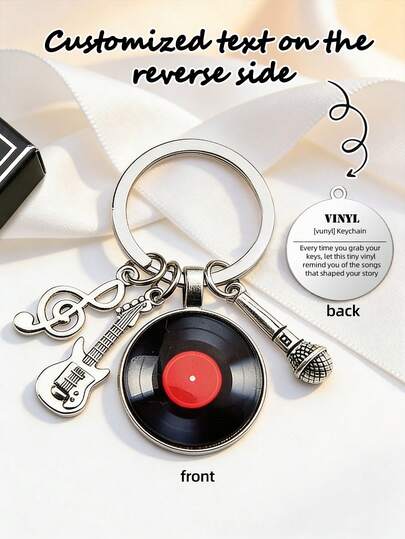1pc Personalized Classic Vinyl Record Retro Gramophone Keychain, Music Couples Couples Keychain, Valentine's Day Gifts, Backpack Decoration Pendant, Customizable Text, Holiday Party Favors For Family, Friends, Couples