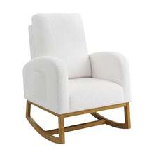 Techigher Nursery Rocking Chair,  Upholstered Glider Rocking Accent Chair With Wood Legs & Side Pockets, Armchair Comfy Side Chair For Living Room Bedroom Offices - Putih - View 2