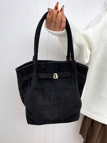 Dedoo Europäisch-amerikanisches Nischenentwurf Wildleder Beuteltasche mit Schnalle, Damen Straßen-Stil Handtasche, geeignet für Einkaufen, Pendeln, Partys und als Geschenk im Herbst/Winter - Schwarz - Übersicht 5