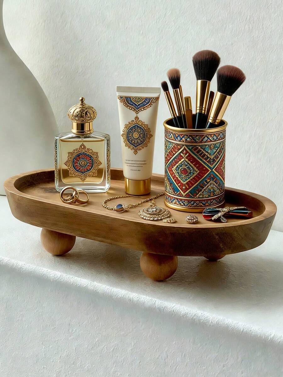 2pcs/1pc 7.8*4.65*1.69 Inch Wooden Tray, Aromatherapy Decor Key Holder Tray, Creative Dessert Plate, Entryway Organizer Tray, Wooden Candle Holder, Small Wooden Riser For Kitchen Counter - Multicolor - View 1