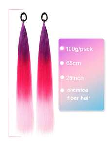 2pcs Ombre Braiding Hair Extensions, Colorful Braided Ponytail Extensions With Shiny Sequins, 26 Inch Extra Large Ponytail Extensions, Suitable For Girls - Multicolor - View 4