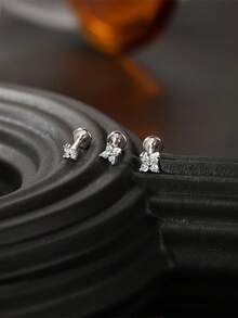 3件套925纯银时尚花朵耳钉套装，18K镀金，低过敏性立方氧化锆，多孔耳骨耳钉，女士珠宝礼物，日常佩戴，婚礼派对，订婚，周年纪念，生日，情人节