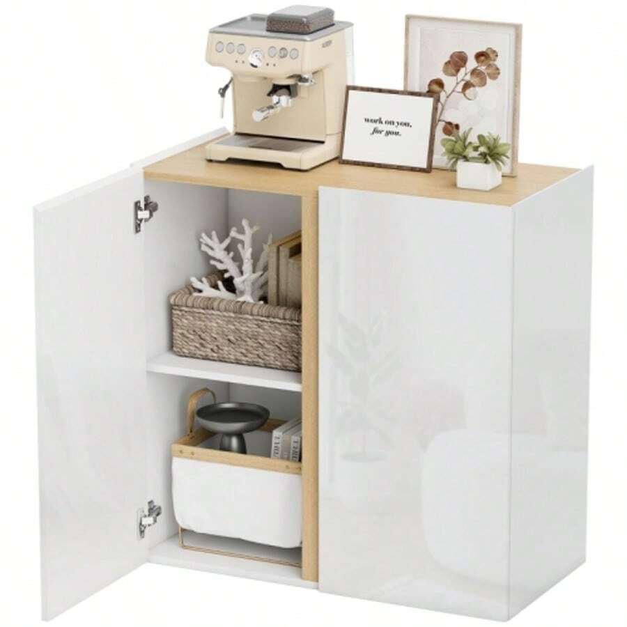 Cómoda, aparador con puertas de cierre suave, estante regulable, para salón, cocina, comedor, color blanco - Blanco - Ver 1