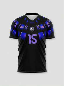 1pc Custom-Made Uruguayan National Team Football Jerseys Are Designed In The Style Of The 2026 World Cup. They Are Made Of Black And Blue Checkered Printed Fabric, Suitable For Daily Wear, Watching Football Matches, And Participating In Various Sports Activities. - Black - View 3