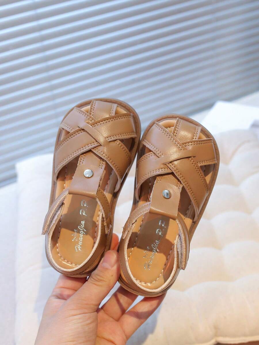 1 Pair Soft Non-Slip Open Toe Criss-Cross Thick Sole Fashion Sandals, Suitable For Community Outings During National Day - Khaki - View 1
