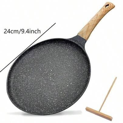 9.4-Inch/24cm Black Non-Stick Pancake/Crepe Pan | Easy To Clean, Suitable For Induction Cooktops, Compatible With All Stovetops, Perfect For Making Pancakes, Comes With A Spatula, Suitable For Making Tortillas, And Crepes.