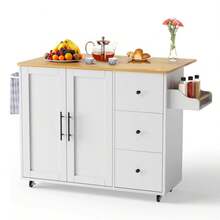 Isla De Cocina Móvil De 2 Puertas Y Mesa Plegable Blanco - Blanco - Ver 6