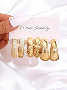 1 Set Fashionable & Elegant CCB Geometric Round & Square Pattern Earrings Set, Casual Daily Wear, Ideal Gift For Friends On Holidays & Birthdays - Yellow Gold - View 5