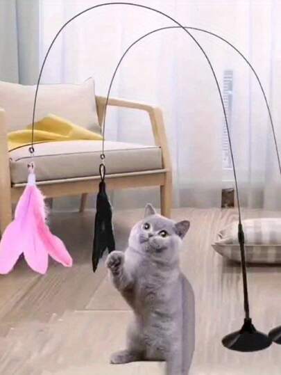 1pc Cat Teaser Wand Toy, Pet Artificial Feather Bell Replacement, Suitable For Cat Exercise And Entertainment, Handheld Teaser Wand With Replaceable Insect-Shaped Wand Heads