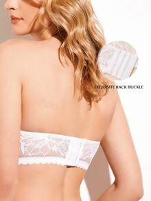 Wingslove This White Strapless Lace Bra Leads The : Non-Slip Silicone Straps, Multi-Functional Shoulder Straps, And Underwire Lift Design, Combined With Soft And Stretchy Fabric, Provide A And Comfortable Wearing Experience. The Exquisite Back Clasp Perfectly Matches Open Shoulder Outfits, Formal Occasions, And Fashionable Styles, Making It An Ideal Choice For Those Seeking Versatile And Slimming Lingerie! - White - View 2