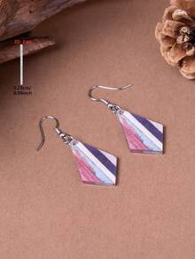 1 Pair Acrylic Rhombus Book Pattern Earrings, Elegant Minimalist Style Jewelry Accessories For Women, Suitable For Daily Wear And Vacation - Multicolor - View 5