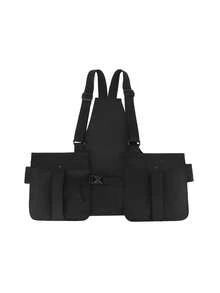 peach tree Casual Sports Chest Bag, Multifunctional Crossbody Bag, Practical Gift For University, Father's Day, Halloween, Suitable For Summer Dorm, Street Style Vest Bag, Outdoor Casual Vest Bag, Fashion Leisure Dad/Boyfriend Gift Phone Bag - Black - View 1