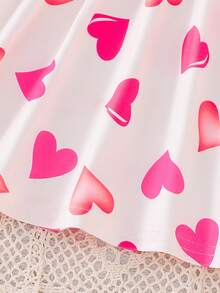 2pcs Baby Girl Clothes Set, Pink Heart Print Sleeveless Dress & Apricot All-Over Heart Print Dress, Spring/Summer - Multicolor - View 10
