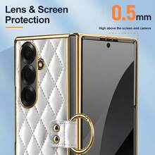 ALuoQ 时尚格子皮革指环支架手机壳,带钢化玻璃镜头保护膜,兼容三星 Galaxy Z Fold 2/3/4/5/6/7,防震保护套 - 白色 - 查看 5