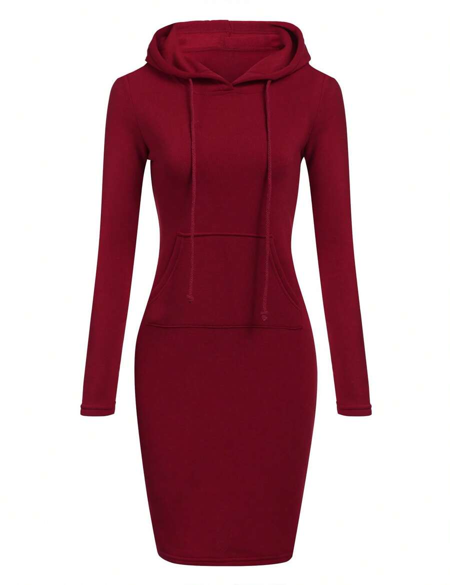 Women Sports Sweater Dresses - Red - View 1