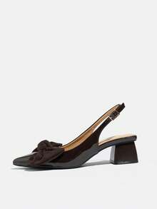 女士尖头粗跟鞋，蝴蝶结高跟鞋，法式经典优雅露趾后系带高跟鞋，适合日常、派对、聚会、购物、通勤等场合，棕色粗跟舒适PU鞋，适合度假、婚礼、学院派对、办公室、音乐节、母亲节等场合，时尚粗跟高跟鞋 - 咖啡棕 - 查看 7