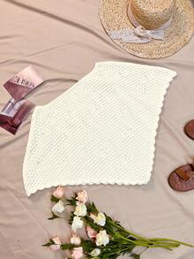 Women's Summer Casual Solid Color Lucky Letter Pattern Batwing Sleeve Sweater Top Mesh Hollow Out Holiday Beach Asymmetrical Hem Knit Top Vacation For Woman