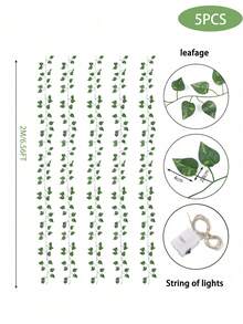 1/3/5串人造常春藤LED灯串，2米（6.56英尺）/20颗LED灯，可悬挂于绿植上，DIY树叶背景装饰灯，适用于节日、卧室墙面装饰、婚礼餐桌装饰、花园灯、花园装饰、婚礼装饰、房间装饰、生日毕业礼物