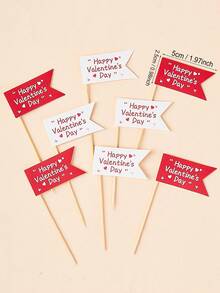 20pcs/Set Red/White Happy Valentine's Day Printed Cupcake Toppers, Heart Shaped Printed Cupcake Decorations For Home Baking, Party Table Decor, Candlelight Dinner Cake Decor, DIY Decorations, Suitable For Valentine's Day, Home Baking, Holiday Party, DIY Decor, Cupcake Decorations, Atmosphere Decor