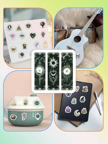 52/104 Pcs Witch Aesthetic Stickers, Mystical Tarot Crystal Raven Decals, Retro Gothic Watercolor Vinyl Stickers, Suitable For Diary, Phone Case, Laptop, Dark Academia Style Gift, Kindle Stickers, Scrapbook Supplies, Journaling Supplies, Desk Accessories - Green - View 8