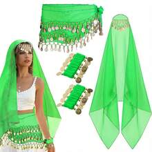 4pcs Belly Dance Set, Including Chiffon Hip Scarf, Headscarf, Bracelets And Other Dance Accessories, Coin Included - Multicolor - View 22