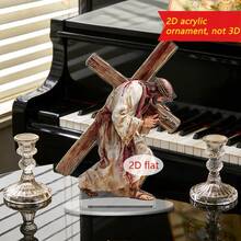 1/2pcs Acrylic Jesus Carrying Cross Figurine, 2D Flat Design, Not 3D Statue, Religious Christian Desktop Decor, Suitable For Easter Home Church Decoration, Prayer Room, Office Desk, Can Be Used As Gift - Multicolor - View 4