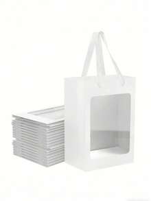 1/5pcs Elegant Square Gift Bags With Clear Window, Suitable For Displaying Bouquets, Baby Shower, Mother's Day, Christmas, Valentine's Day Flower Gifts, Ideal For Giving Small Gifts, Holiday Parties, Wedding Gift Boxes, Birthday Gift Bags, Gift Packaging Bags, Flower Shop Gift Bags, Ladies' Gift Bags, Gift Bags, Retail Packaging Decorations, Suitable For Shopping, Parties, Weddings, Birthdays, Holidays, Valentine's Day, Teacher's Day And Other Occasions.