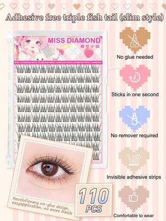 100 piezas de pestañas postizas delicadas, de 14 mm de longitud. El material de fibra es cómodo y suave, con rizado duradero. No se necesita pegamento, adecuado para comer, uso diario y principiantes.