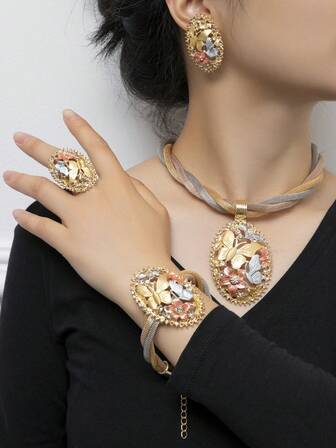 5pcs Chic Multicolor Butterfly Shaped Decor Women's Jewelry Set, Fashionable Accessories