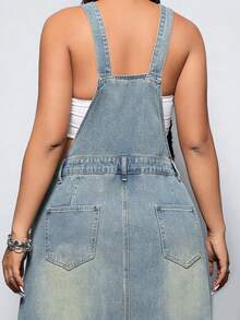 Women's Plus Size Denim Overall Dress Adjustable Shoulder Straps Frayed Hem Design Loose Fit Oversized Long Dress Casual Elegant Outfit Daily - 海藍色 - 查看 5
