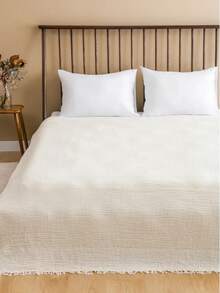 100% Cotton Single Bed Blanket & Bedspread - 160x220 Cm, Soft And Comfortable, Made In Turkey - Màu be - Xem 1