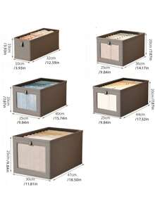 1 Stück faltbarer Leinenstoff Aufbewahrungskorb mit transparentem Fenster und Griff, verstärkter zusammenklappbarer Aufbewahrungsbox, Kleidung und Decken Organizer mit großer Kapazität für Schlafzimmer, Kleiderschrank - grau - Übersicht 2