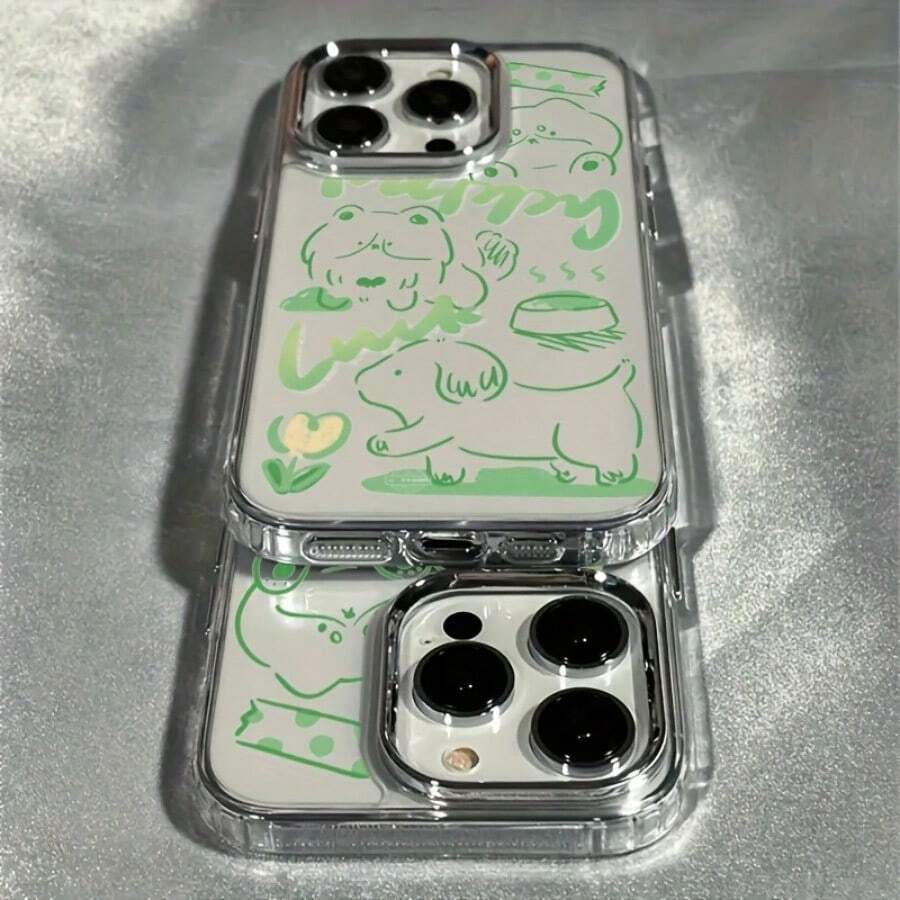 A green puppy case compatible for 11,12,13,14,15,16,PLUS,PRO,PROMAX,16E,17AIR,17PRO,17,17PROMAX. It is shock-absorbing and slip-resistant, lightweight and showcases a trendy new design. This high-quality case is ideal for you. - transparente - Ver 1